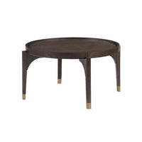 Azy Coffee Table, 36 Inch Round Top, Gold Capped Legs, Dark Brown  - BM345386