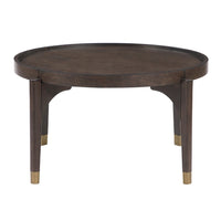 Azy Coffee Table, 36 Inch Round Top, Gold Capped Legs, Dark Brown  - BM345386