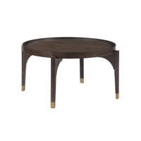 Azy Coffee Table, 36 Inch Round Top, Gold Capped Legs, Dark Brown  - BM345386