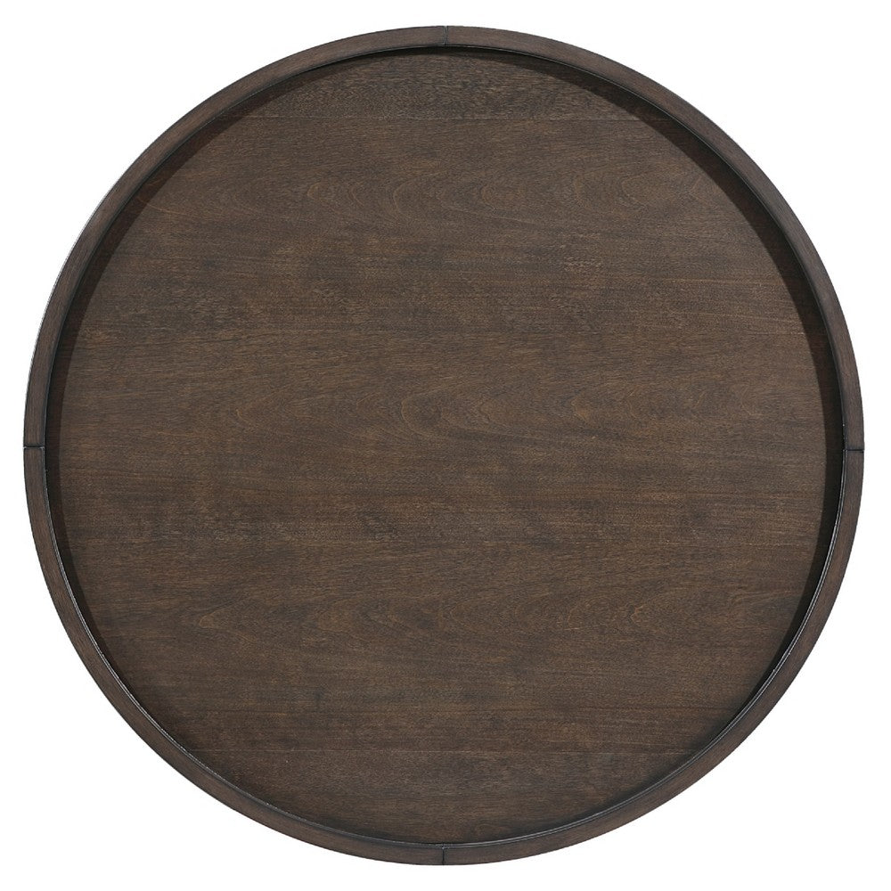 Azy Coffee Table, 36 Inch Round Top, Gold Capped Legs, Dark Brown  - BM345386