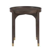 Azy Side End Table, 24 Inch Round Top, Gold Capped Legs, Dark Brown  - BM345387