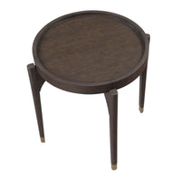 Azy Side End Table, 24 Inch Round Top, Gold Capped Legs, Dark Brown  - BM345387