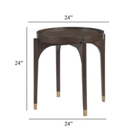 Azy Side End Table, 24 Inch Round Top, Gold Capped Legs, Dark Brown  - BM345387