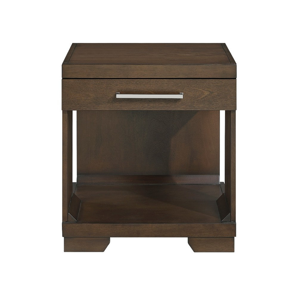 Duny Side End Table, 24 Inch Top, 1 Drawer with Handle, Espresso Brown - BM345388