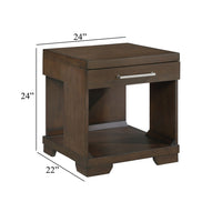Duny Side End Table, 24 Inch Top, 1 Drawer with Handle, Espresso Brown - BM345388