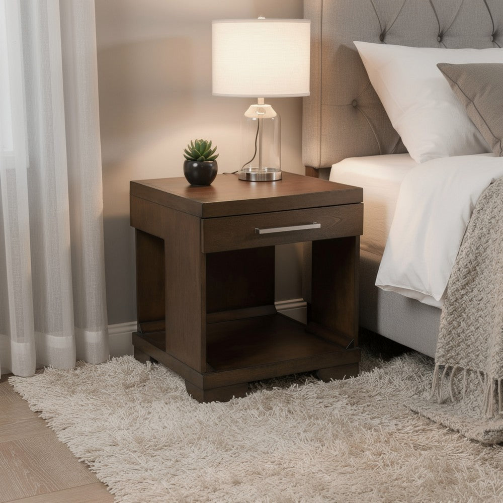 Duny Side End Table, 24 Inch Top, 1 Drawer with Handle, Espresso Brown - BM345388