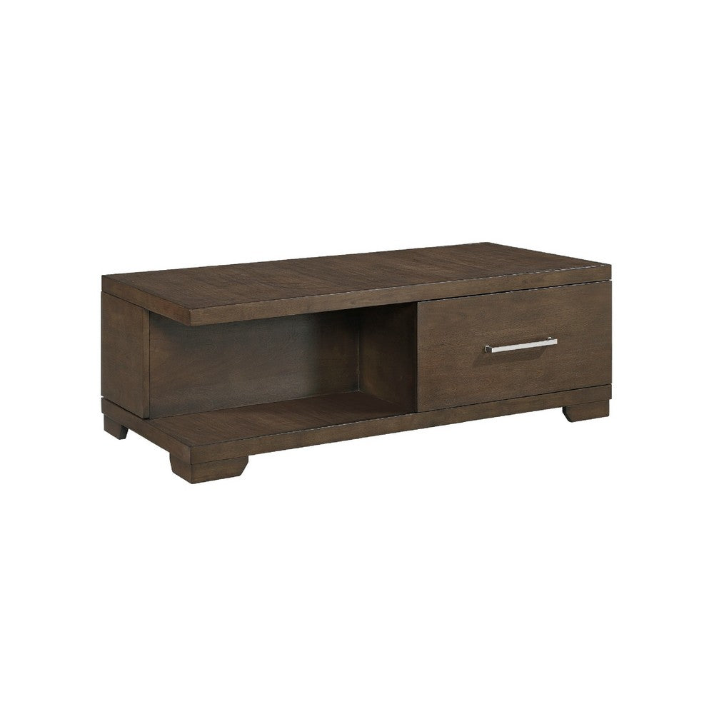 Duny Coffee Table with Open Shelf, 50 Inch, 1 Door, Espresso Brown - BM345390