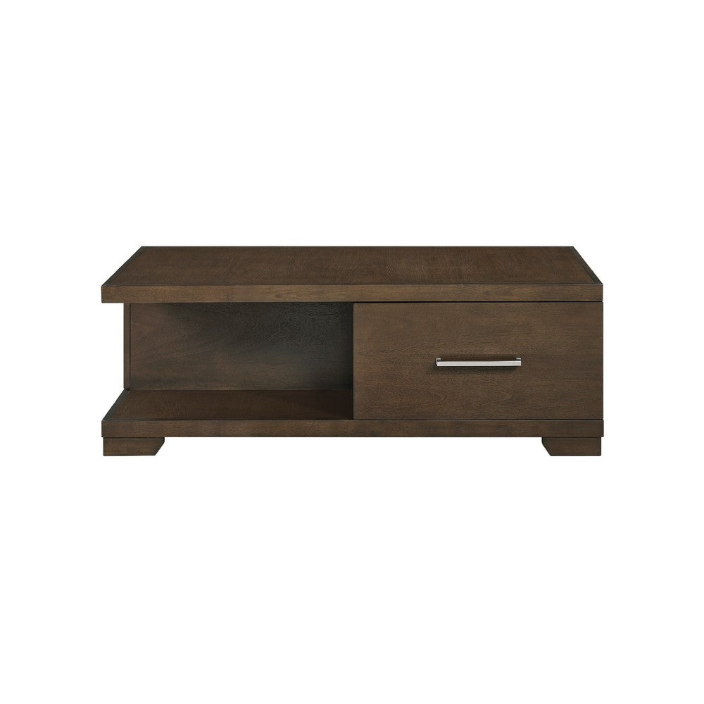 Duny Coffee Table with Open Shelf, 50 Inch, 1 Door, Espresso Brown - BM345390