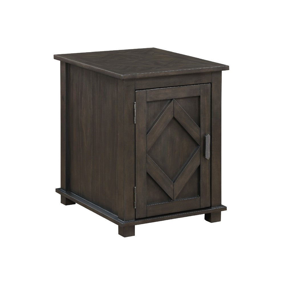 Leky Chairside Table, 22 Inch, 1 Cabinet with Adjustable Shelf, Brown - BM345391