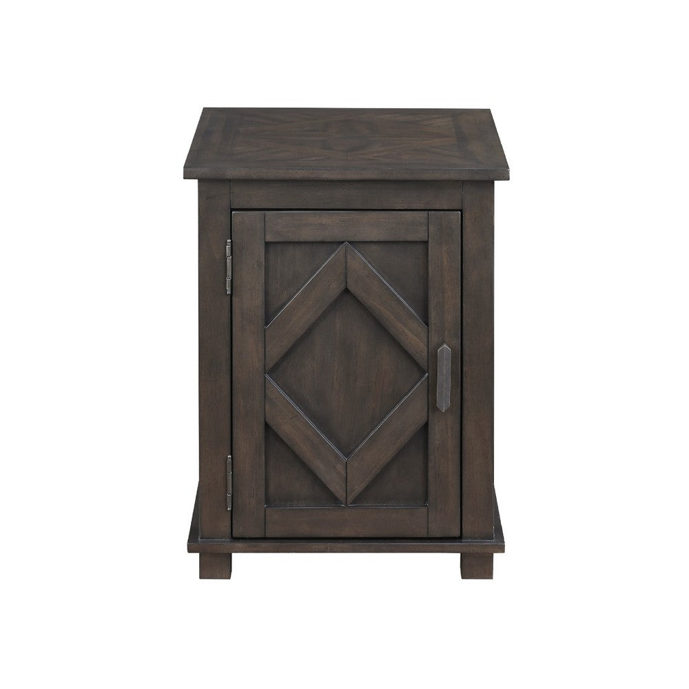 Leky Chairside Table, 22 Inch, 1 Cabinet with Adjustable Shelf, Brown - BM345391