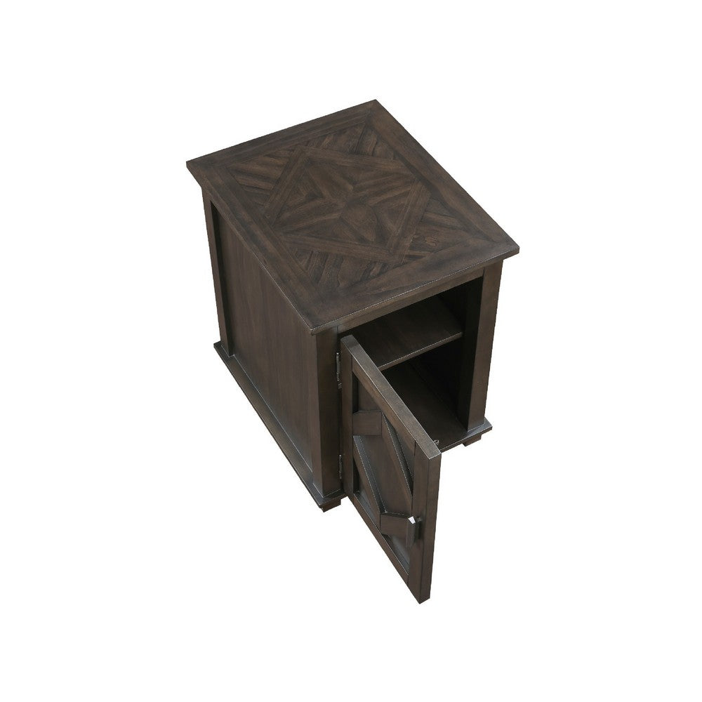 Leky Chairside Table, 22 Inch, 1 Cabinet with Adjustable Shelf, Brown - BM345391
