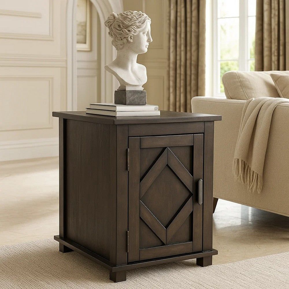 Leky Chairside Table, 22 Inch, 1 Cabinet with Adjustable Shelf, Brown - BM345391