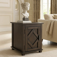Leky Chairside Table, 22 Inch, 1 Cabinet with Adjustable Shelf, Brown - BM345391
