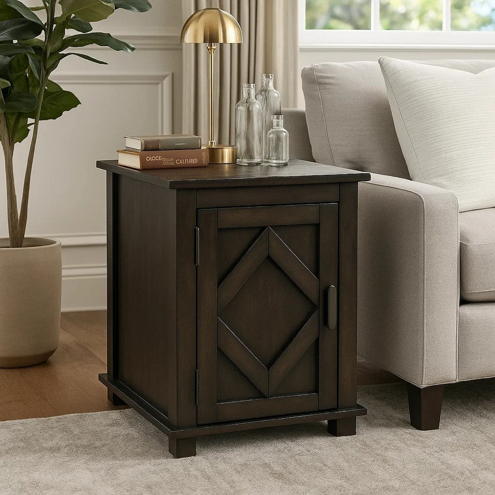 Leky Chairside Table, 22 Inch, 1 Cabinet with Adjustable Shelf, Brown - BM345391