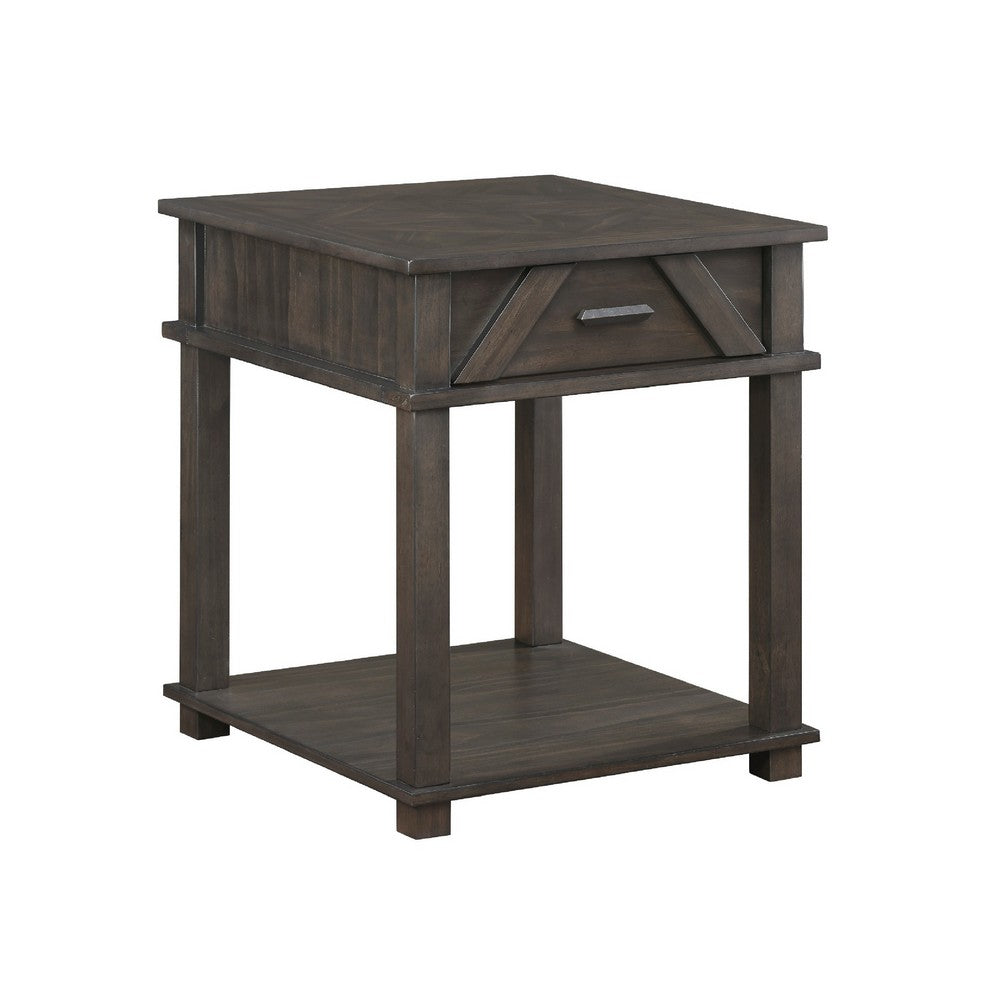 Leky Side End Table, 24 Inch, 1 Drawer with Lower Open Shelf, Brown - BM345392