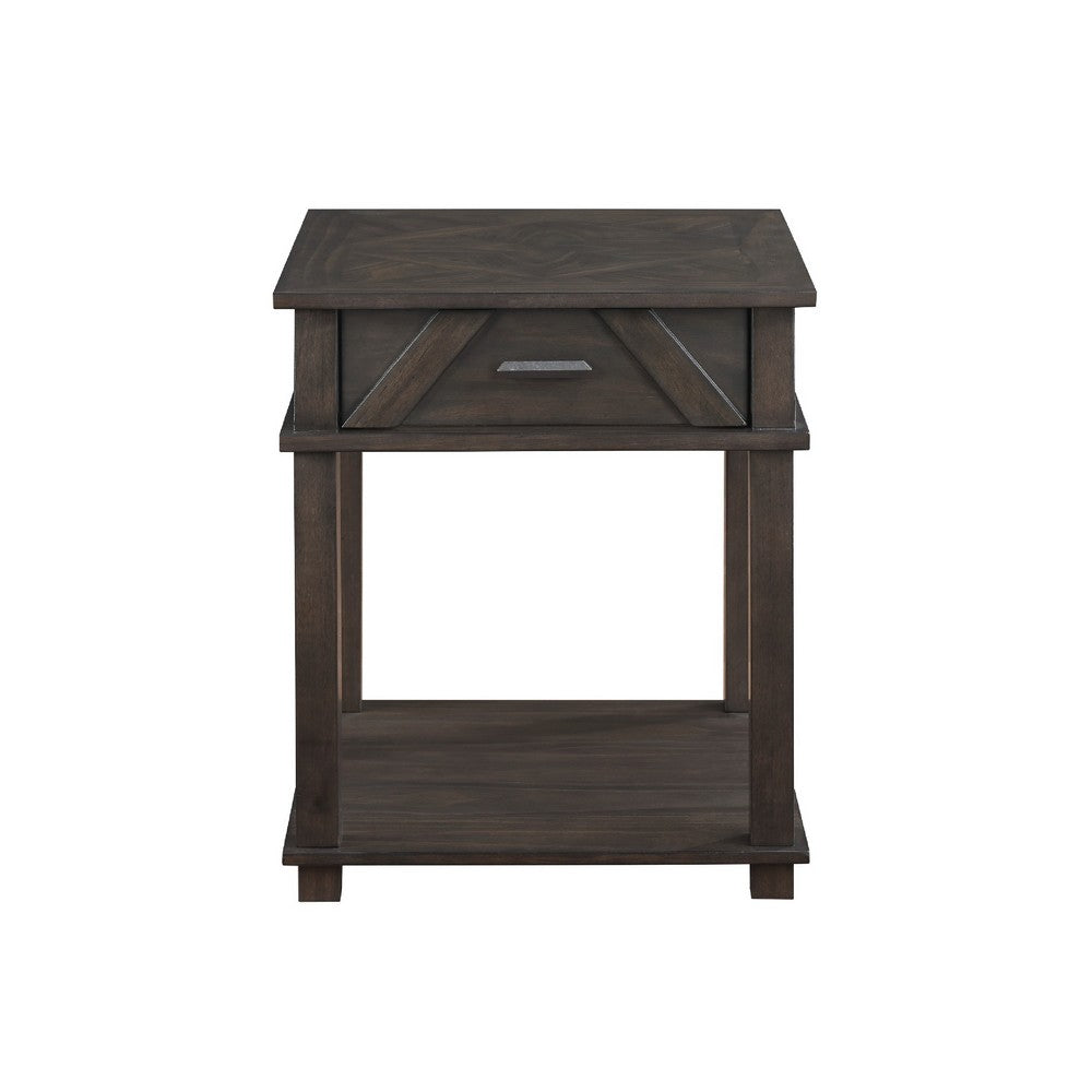 Leky Side End Table, 24 Inch, 1 Drawer with Lower Open Shelf, Brown - BM345392