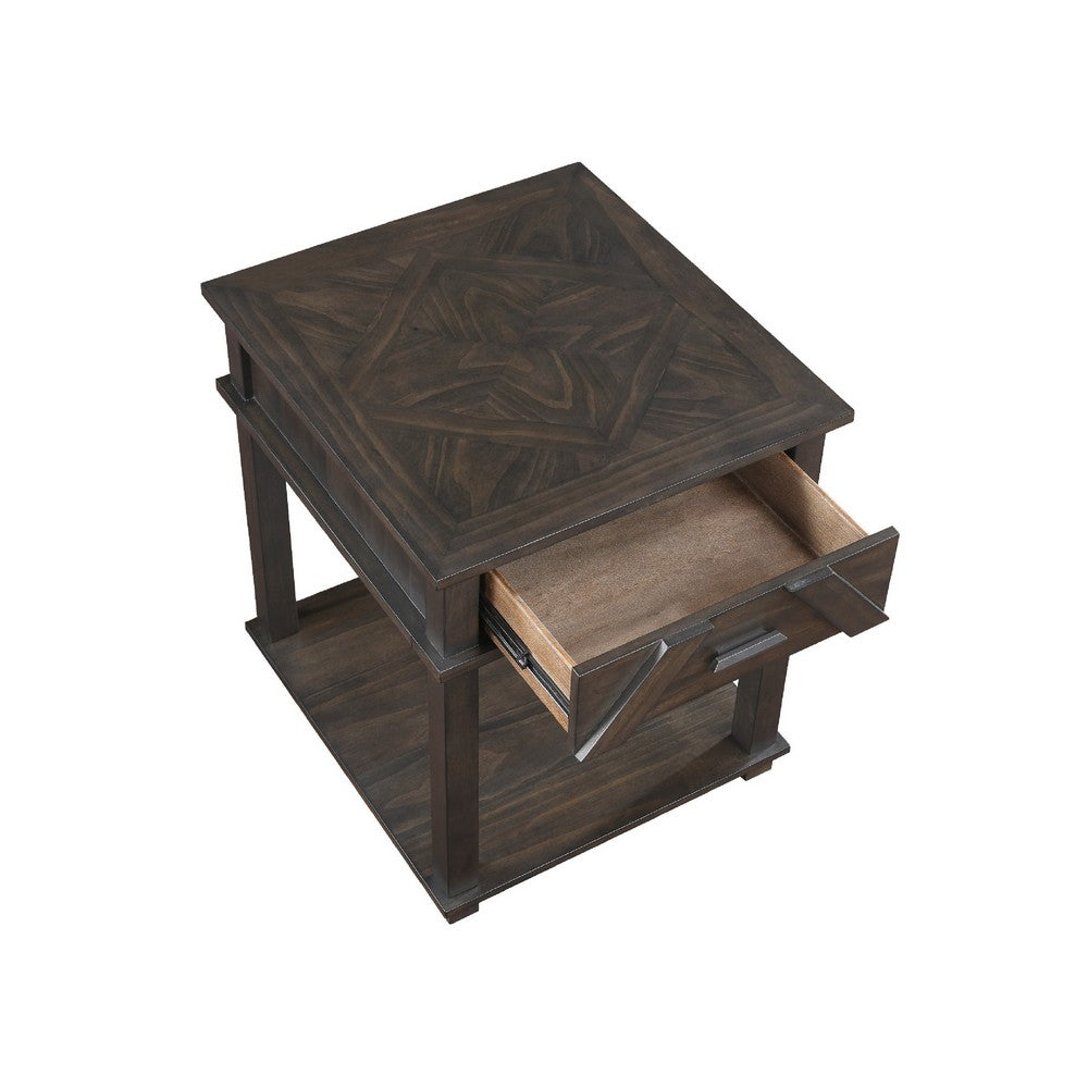 Leky Side End Table, 24 Inch, 1 Drawer with Lower Open Shelf, Brown - BM345392
