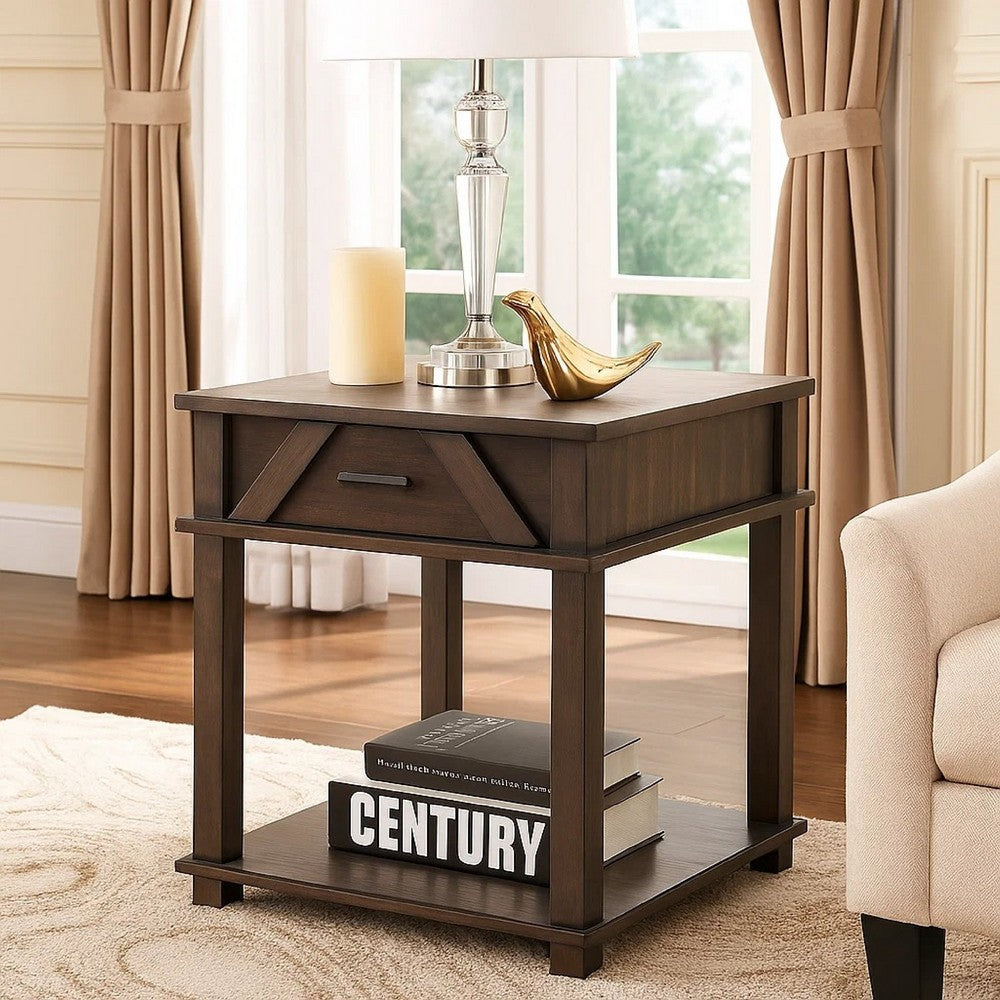 Leky Side End Table, 24 Inch, 1 Drawer with Lower Open Shelf, Brown - BM345392