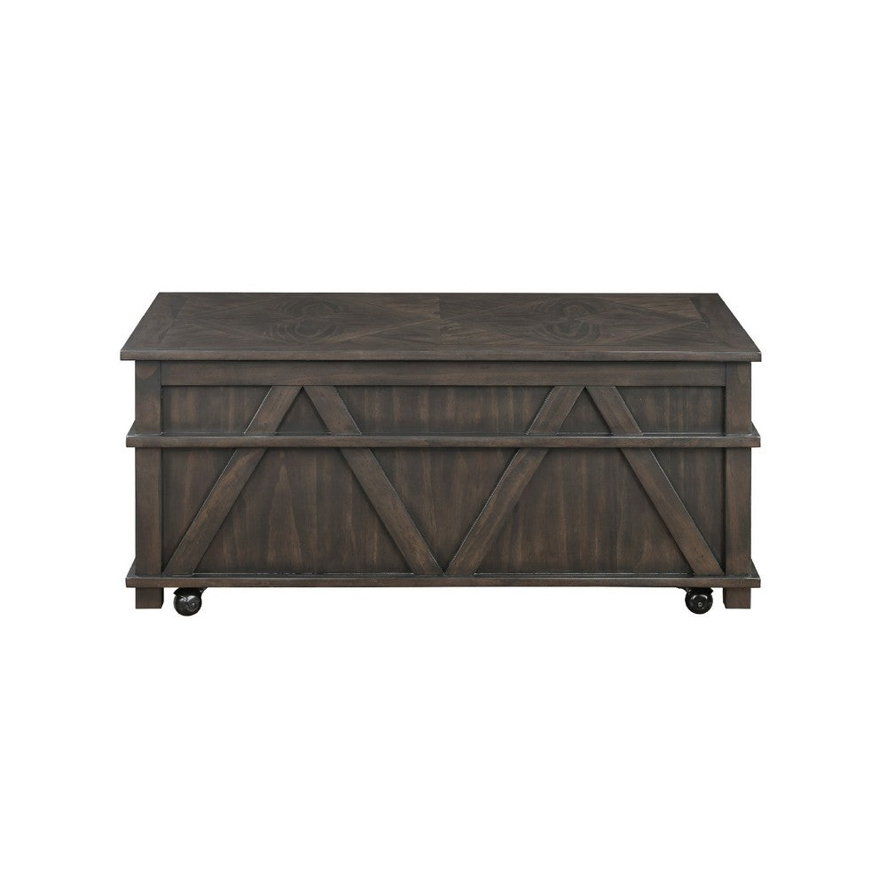 Leky Coffee Table, 44 Inch, 1 Lift Top with Shelf Underneath, Brown - BM345393