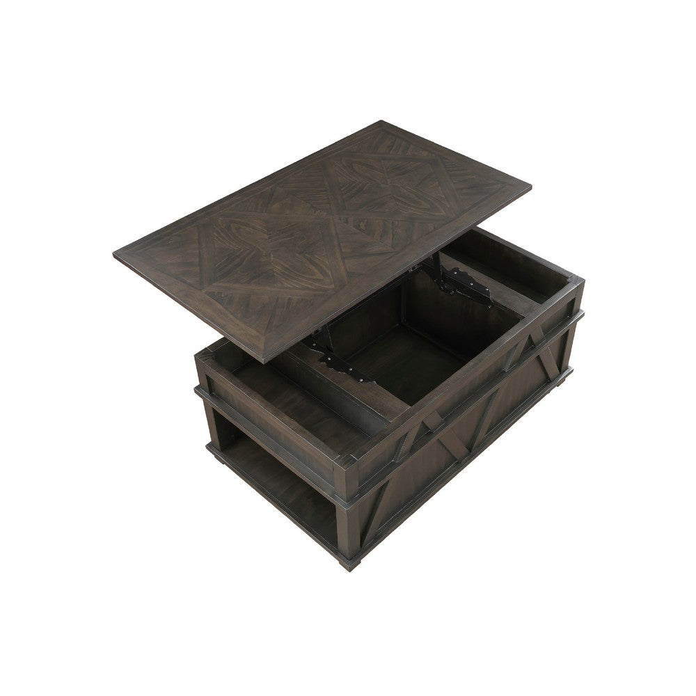Leky Coffee Table, 44 Inch, 1 Lift Top with Shelf Underneath, Brown - BM345393