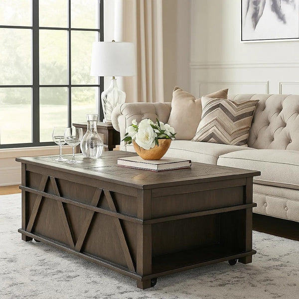 Leky Coffee Table, 44 Inch, 1 Lift Top with Shelf Underneath, Brown - BM345393