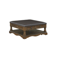 Rox Coffee Table, 39 Inch Brown Faux Leather Top, 4 Drawers and Shelf - BM345394