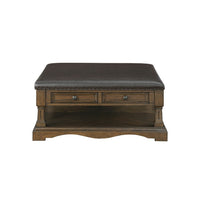 Rox Coffee Table, 39 Inch Brown Faux Leather Top, 4 Drawers and Shelf - BM345394