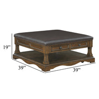 Rox Coffee Table, 39 Inch Brown Faux Leather Top, 4 Drawers and Shelf - BM345394