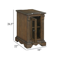 Rox Chairside End Table, 22 Inch, 1 Glass Door w USB A and C Ports, Brown - BM345395