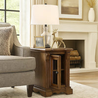 Rox Chairside End Table, 22 Inch, 1 Glass Door w USB A and C Ports, Brown - BM345395