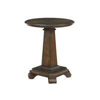 Rox Side End Table, 22 Inch Round Top, Tapered Pedestal Base, Brown - BM345396