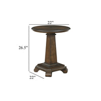 Rox Side End Table, 22 Inch Round Top, Tapered Pedestal Base, Brown - BM345396