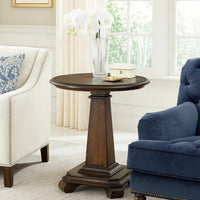 Rox Side End Table, 22 Inch Round Top, Tapered Pedestal Base, Brown - BM345396