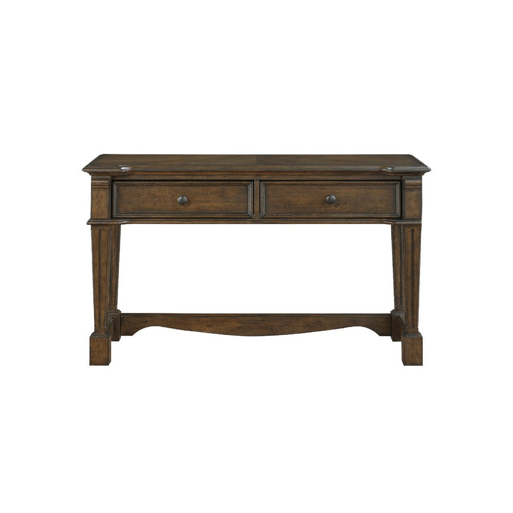 Rox Sofa Console Table, 50 Inch Top, 2 Drawers w Bronze Knobs, Brown - BM345397
