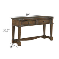 Rox Sofa Console Table, 50 Inch Top, 2 Drawers w Bronze Knobs, Brown - BM345397