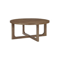 Bly Coffee Table, 42 Inch Round Top, Open X-Base Design, Light Brown - BM345398