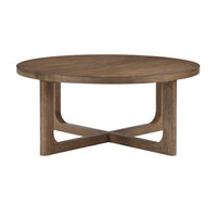 Bly Coffee Table, 42 Inch Round Top, Open X-Base Design, Light Brown - BM345398