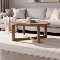 Bly Coffee Table, 42 Inch Round Top, Open X-Base Design, Light Brown - BM345398