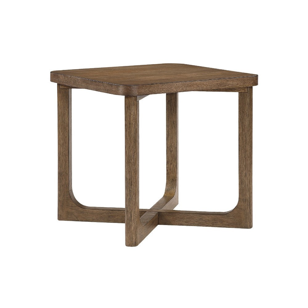 Bly Side End Table, 24 Inch Square Top, X-Base Design, Light Brown - BM345399