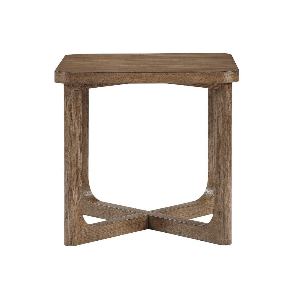Bly Side End Table, 24 Inch Square Top, X-Base Design, Light Brown - BM345399