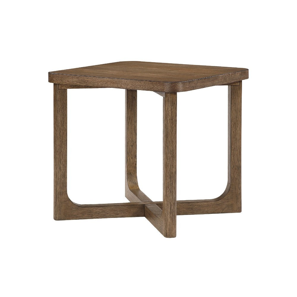 Bly Side End Table, 24 Inch Square Top, X-Base Design, Light Brown - BM345399