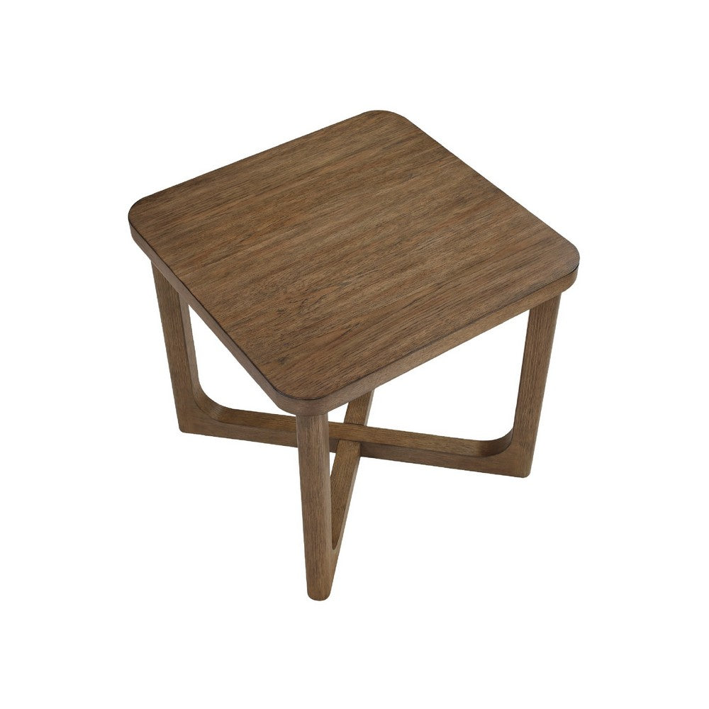 Bly Side End Table, 24 Inch Square Top, X-Base Design, Light Brown - BM345399
