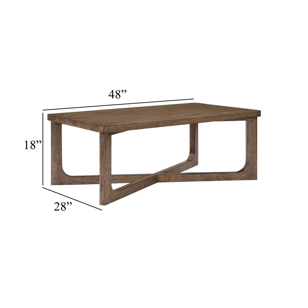 Bly Coffee Table, 48 Inch Rectangle Top, X-Base Design, Light Brown - BM345400