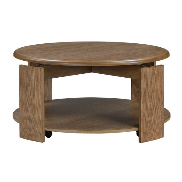 Eli Coffee Table, 40 Inch Round Swivel Top, Lower Open Shelf, Brown - BM345401