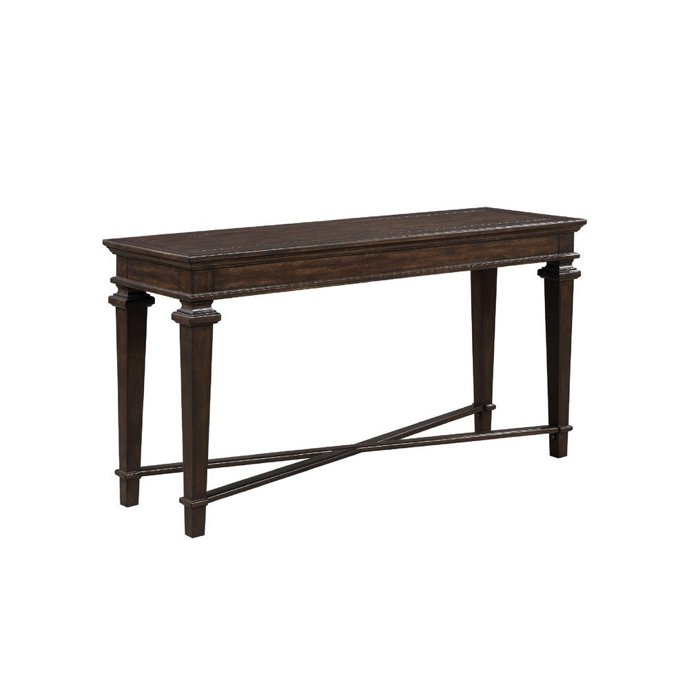 Tabby Sofa Console Table, 56 Inch Top, Cross Stretcher, Espresso Brown - BM345402
