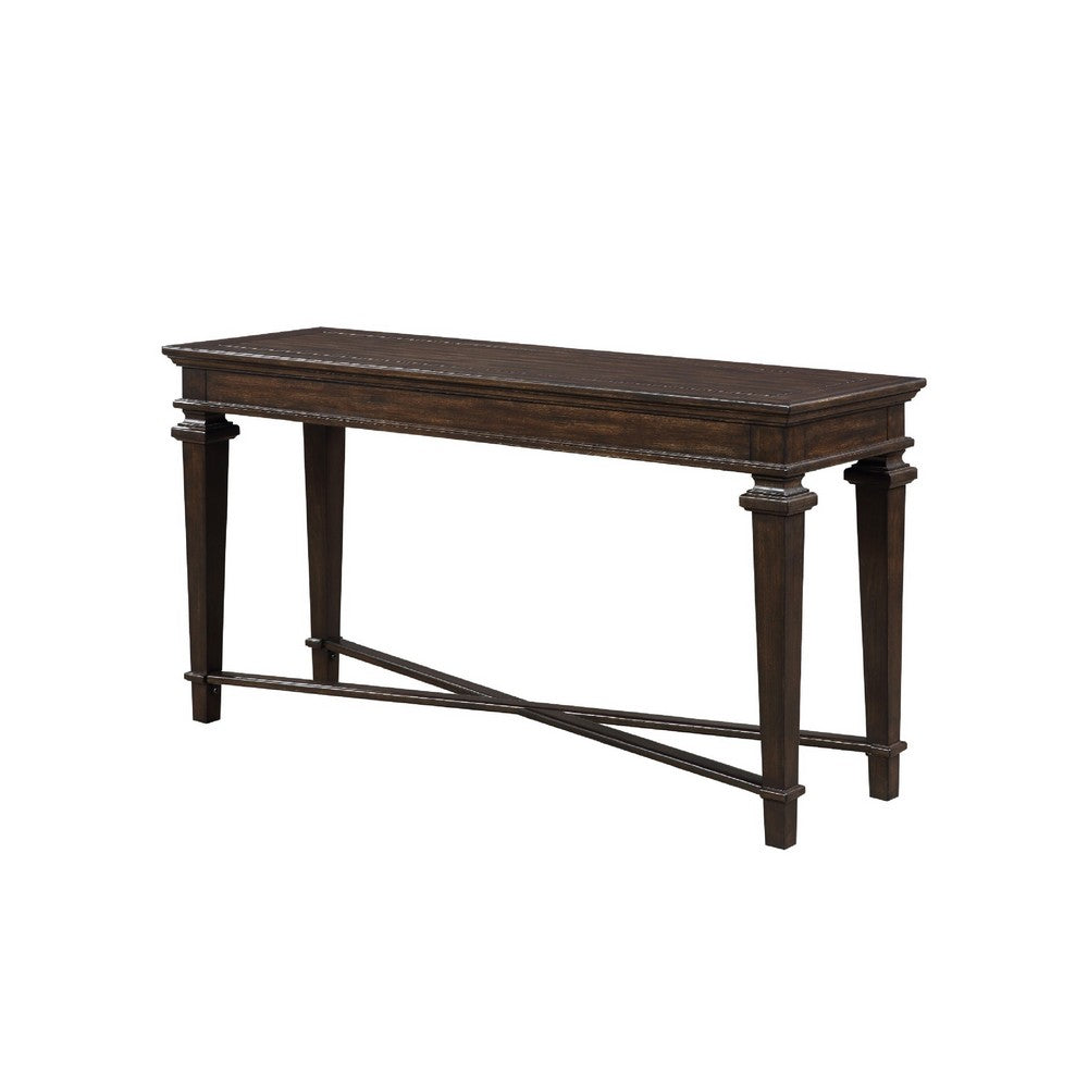 Tabby Sofa Console Table, 56 Inch Top, Cross Stretcher, Espresso Brown - BM345402