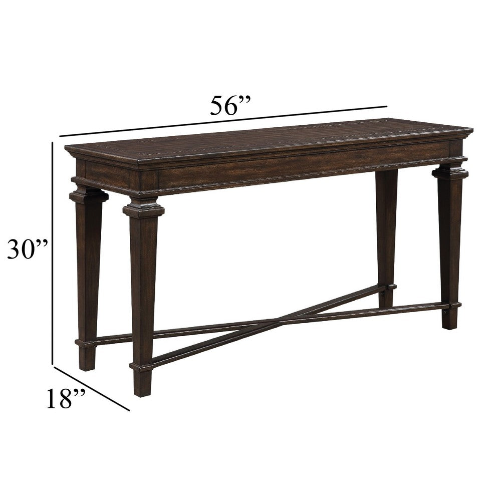 Tabby Sofa Console Table, 56 Inch Top, Cross Stretcher, Espresso Brown - BM345402