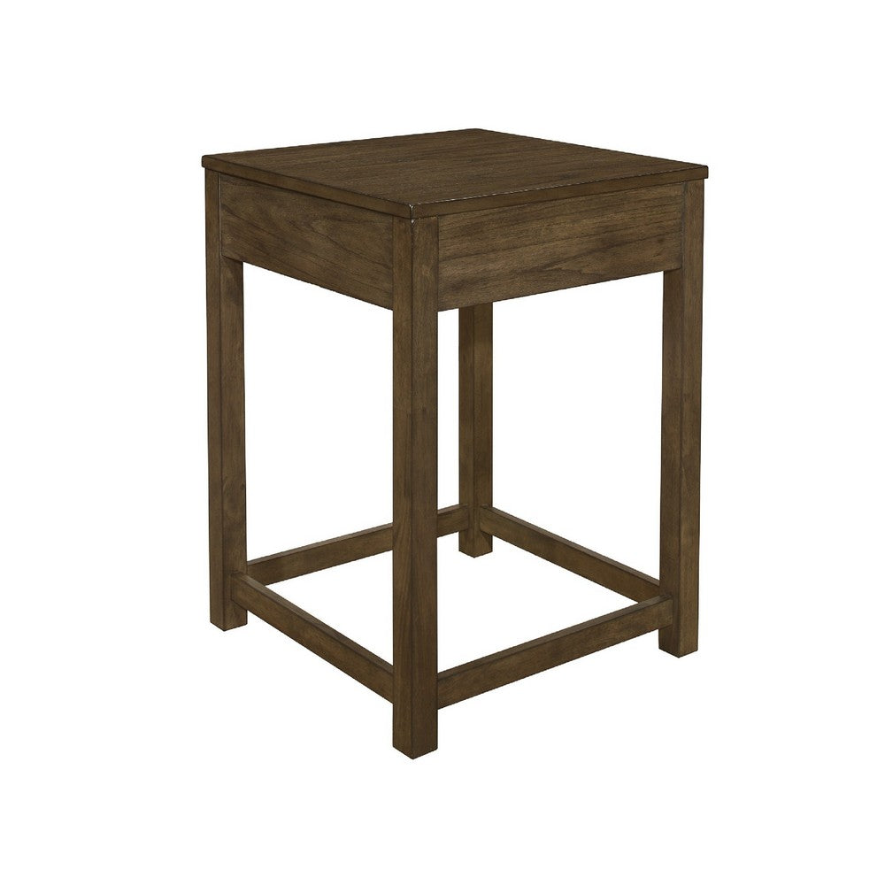 Belinda Corner Table, 22 Inch Top, Stretcher Base, Brown Gray Veneer - BM345403