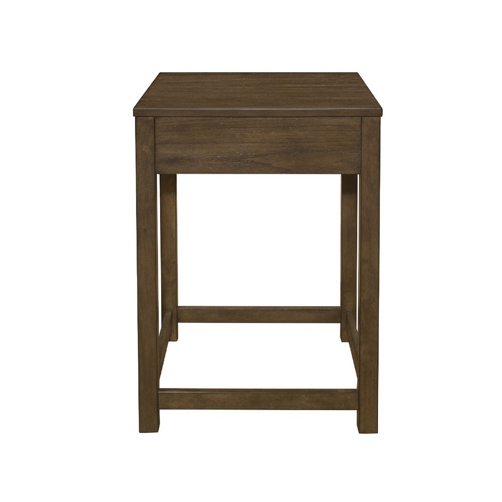 Belinda Corner Table, 22 Inch Top, Stretcher Base, Brown Gray Veneer - BM345403