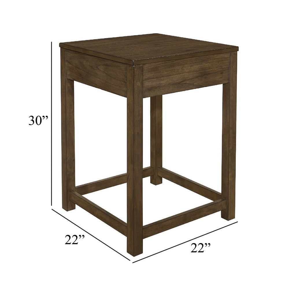 Belinda Corner Table, 22 Inch Top, Stretcher Base, Brown Gray Veneer - BM345403
